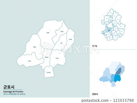 Detailed map illustration of Gunpo-si, Gyeonggi-do, Korea 121015798
