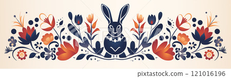 image of floral Easter bunny, vintage poster design, cartoon elements,white background, silhouette 121016196