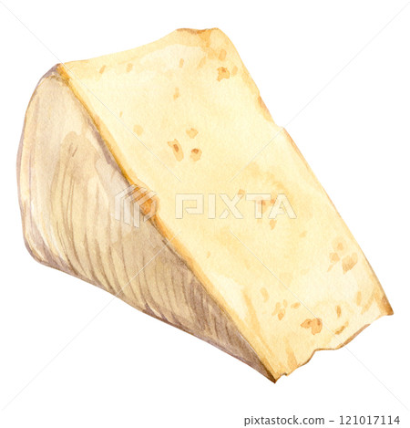 Watercolor cheddar cheese. Dairy fermented product. Hard English cheese isolated on background. Illustration for farm organic product design. 121017114