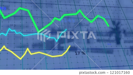 Image of financial data processing over desk in office Image of financial data processing over desk in office 121017160