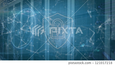 Image of padlock icon and digital data processing over computer servers Image of padlock icon and digital data processing over computer servers 121017218