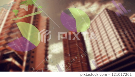 Image of charts processing data over modern city buildings Image of charts processing data over modern city buildings 121017261