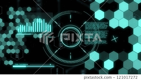 Image of scopes and scientific data processing over black background Image of scopes and scientific data processing over black background 121017272