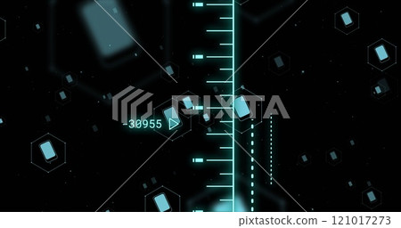 Image of scopes and scientific data processing over black background Image of scopes and scientific data processing over black background 121017273