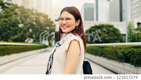 Portrait, smile and business with Japanese woman in city for professional employee, career and commute. Urban designer, happy and town with person in Japan outdoor for travel, pride and confidence Portrait, smile and business with Japanese woman in city for professional employee, career and commute. Urban designer, happy and town with person in Japan outdoor for travel, pride and confidence 121017274