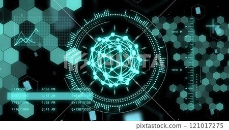 Image of scopes and scientific data processing over black background Image of scopes and scientific data processing over black background 121017275