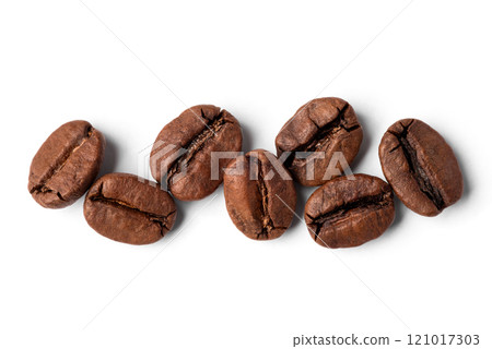 Freshly roasted coffee beans on a white background 121017303