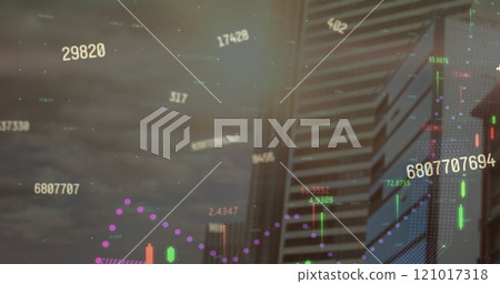 Image of financial data processing over cityscape Image of financial data processing over cityscape 121017318