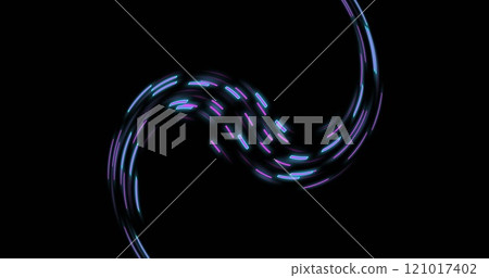 Image of glowing light trails moving over black background 121017402