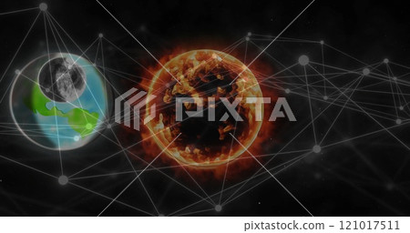 Image of network of connections over globe 121017511