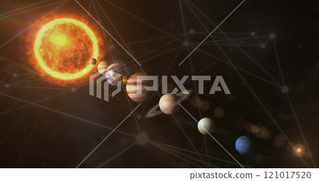 Image of network of connections over solar system Image of network of connections over solar system 121017520