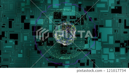 Image of spots and globe moving over green shapes moving Image of spots and globe moving over green shapes moving 121017734
