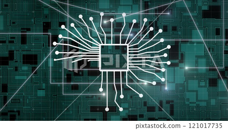 Image of network of connections with light spots over processor Image of network of connections with light spots over processor 121017735