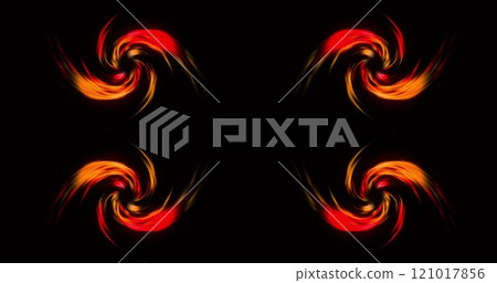 Image of glowing orange light trails moving over black background 121017856