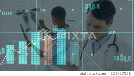 Image of financial data processing over diverse doctors Image of financial data processing over diverse doctors 121017936