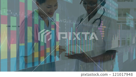 Image of financial data processing over diverse doctors 121017948