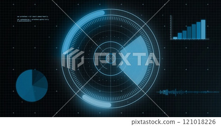 Image of data processing and scope over dark background 121018226