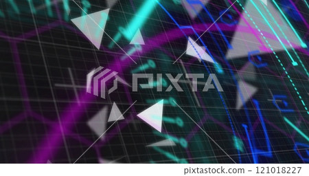 Image of data processing and scope over dark background 121018227