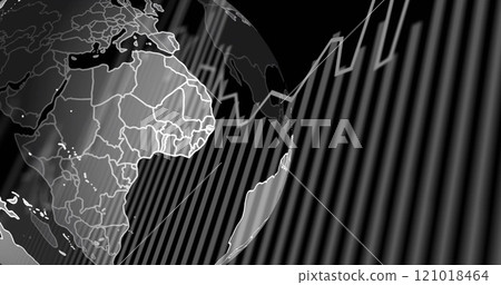 Image of spinning globe over diagrams 121018464