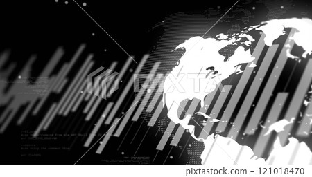Image of spinning globe over diagrams and spots 121018470
