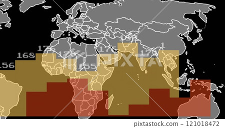 Image of world map over diagrams with data Image of world map over diagrams with data 121018472