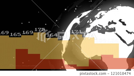 Image of spinning globe over diagrams with data Image of spinning globe over diagrams with data 121018474