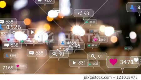 Image of icons and data processing over out of focus city 121018475