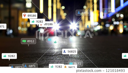 Image of icons and data processing over out of focus city 121018493