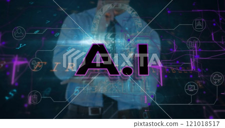 Image of cloud text over data processing and connections over caucasian businessman 121018517