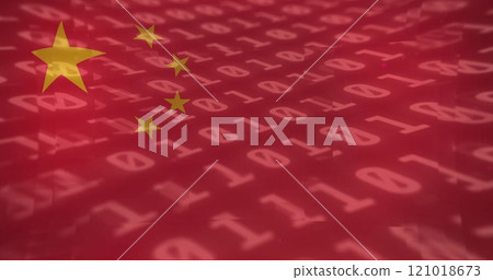 Image of flag of china and binary coding data processing Image of flag of china and binary coding data processing 121018673