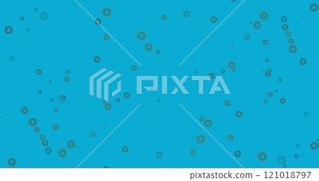 Image of grey rings moving on blue background 121018797
