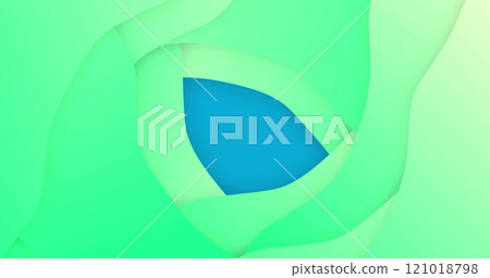 Image of morphing blue abstract shape moving on layered green background 121018798