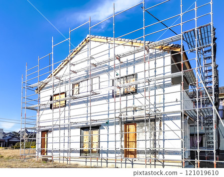 New construction site with scaffolding 121019610