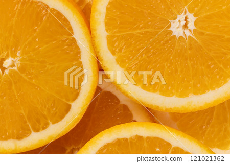Micro close up of sliced orange and copy space 121021362