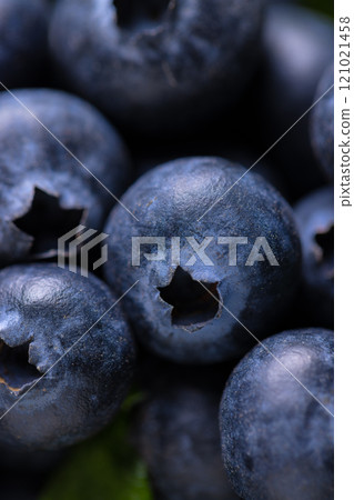 Micro close up of blueberries with copy space 121021458