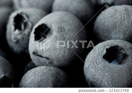 Micro of blueberries in glass container with copy space 121021708