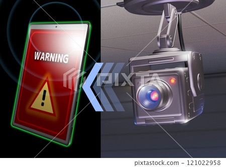 Crime prevention image (security camera/smartphone reporting) 3DCG Crime prevention image (security camera/smartphone reporting) 3DCG 121022958