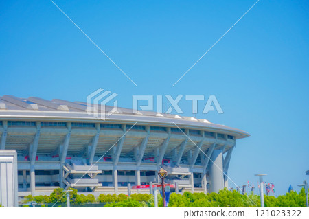 Side of the stadium and blue sky Side of the stadium and blue sky 121023322