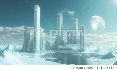 未來城市幾何化建築天際線三維渲染 121023512