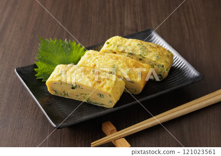 Fried egg with onion 121023561