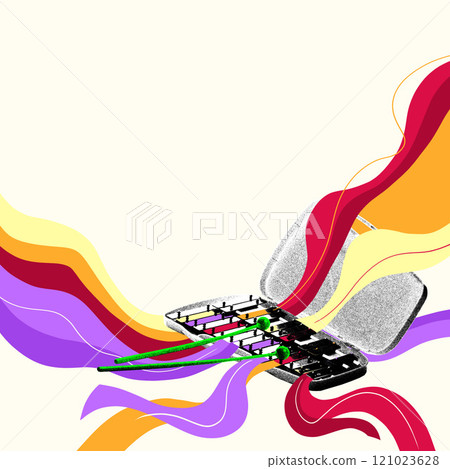 Vibraphone creating colorful symphony, blending metallic tones with vibrant essence of modern jazz improvisation. Creative art collage. 121023628