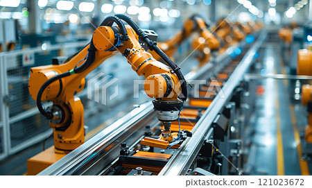 Robotic Arms in Action on the Assembly Line 121023672