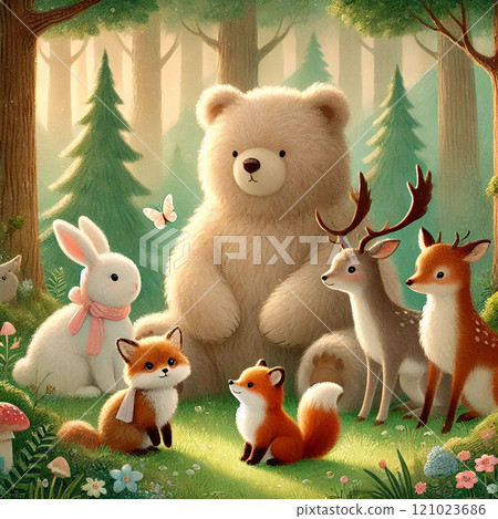 A gentle moment spent with forest friends 121023686