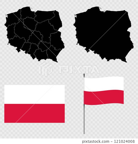 Set of maps, flag and flagpole of Poland. Vector illustration. 121024008