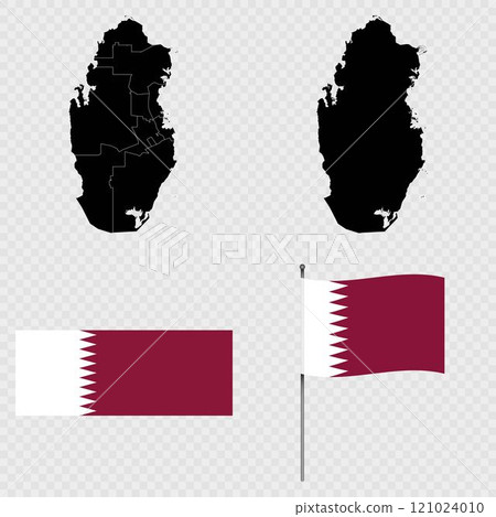 Set of maps, flag and flagpole of Qatar. Vector illustration. Set of maps, flag and flagpole of Qatar. Vector illustration. 121024010