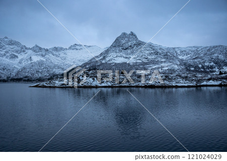 Norwegian sea and mountains in the winter, Norway. Norwegian sea and mountains in the winter, Norway. 121024029