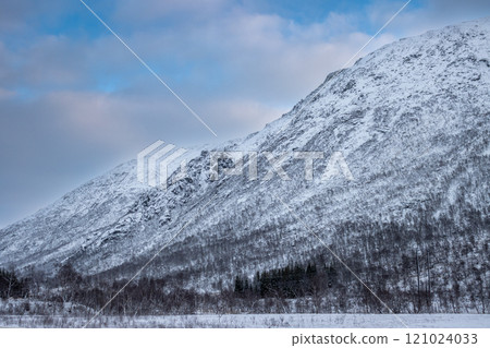 Winter landscape with mountain, Gullesfjord, Norway Winter landscape with mountain, Gullesfjord, Norway 121024033