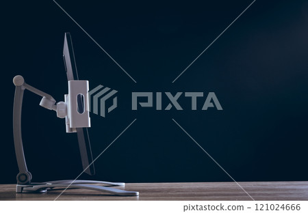 Tablet screen with copy space on black background 121024666