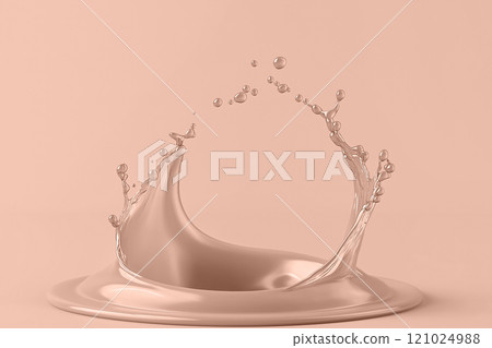 Mocha mousse beige liquid forms a striking splash pattern with fine details. Modern trendy tone hue shade Mocha mousse beige liquid forms a striking splash pattern with fine details. Modern trendy tone hue shade 121024988