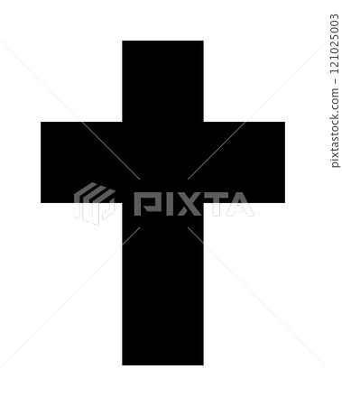 Christian cross, black and white vector silhouette illustration of thick religious Latin cross shape, isolated on white 121025003